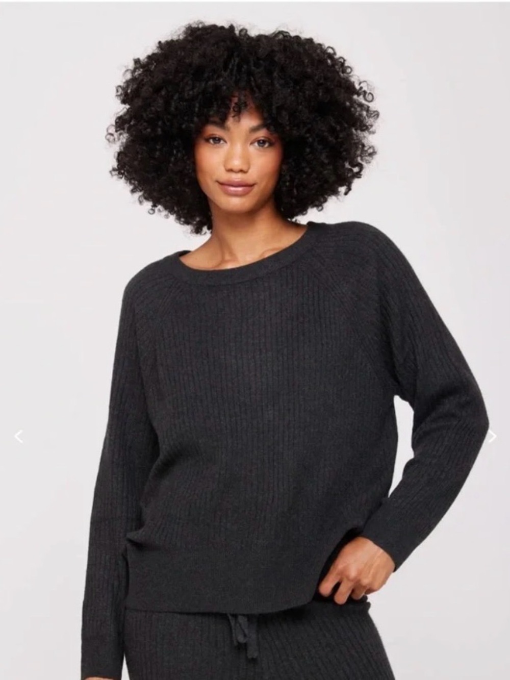 Spiritual Gangster Luxe Essential Ballet Sweater Ribbed Charcoal Gray NWT